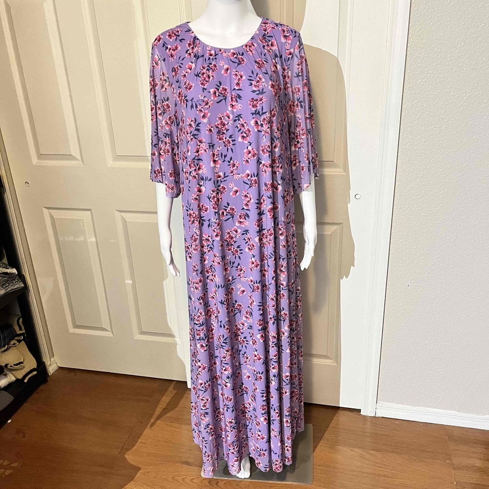 Vintage Girl With Curves Purple Floral Maxi Dress Bohemian Summer Womens Large